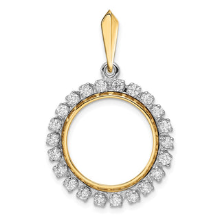 14k Two-tone Gold AAA Diamond 17.8mm Prong Coin Bezel Pendant - Fits US $2.50 Liberty and Other Coins