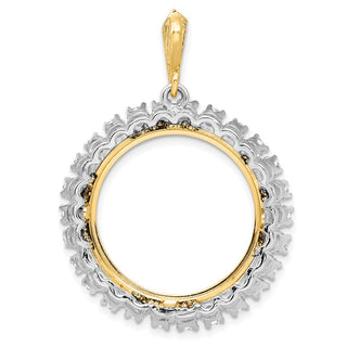 14k Two-tone Gold AA Diamond 21.6mm Prong Coin Bezel Pendant - Fits US $5 Bald Eagle and US $5 Congressional