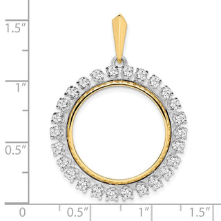 14k Two-tone Gold AAA Diamond 21.6mm Prong Coin Bezel Pendant - Fits US $5 Bald Eagle, US $5 Congressional, US $5 Liberty, and Other Coins