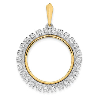 14k Two-tone Gold AA Diamond 21.6mm Prong Coin Bezel Pendant - Fits US $5 Bald Eagle and US $5 Congressional