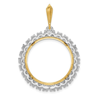 14k Two-tone Gold A Diamond 22mm Prong Coin Bezel Pendant - Fits 1/4 oz American Eagle and Other Coins