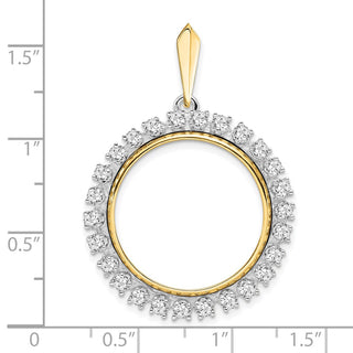 14k Two-tone Gold AAA Diamond 22mm Prong Coin Bezel Pendant - Fits 1/4 oz American Eagle and Other Coins
