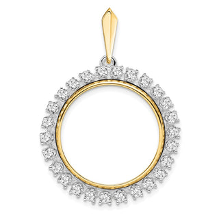 14k Two-tone Gold AAA Diamond 22mm Prong Coin Bezel Pendant - Fits 1/4 oz American Eagle and Other Coins