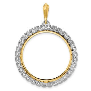 14k Two-tone Gold AAA Diamond 27mm Prong Coin Bezel Pendant - Fits 1/2 oz American Eagle, US $10 Liberty, and Other Coins