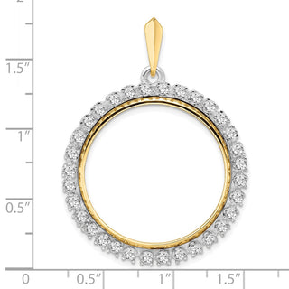 14k Two-tone Gold AAA Diamond 27mm Prong Coin Bezel Pendant - Fits 1/2 oz American Eagle, US $10 Liberty, and Other Coins