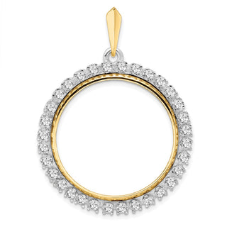14k Two-tone Gold AAA Diamond 27mm Prong Coin Bezel Pendant - Fits 1/2 oz American Eagle, US $10 Liberty, and Other Coins