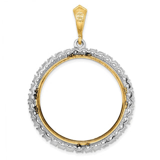 14k Two-tone Gold A Diamond 30mm Prong Coin Bezel Pendant - Fits 1 oz Maple Leaf and 1/2 oz Cat