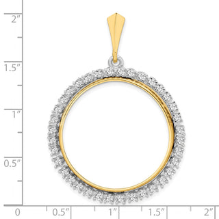 14k Two-tone Gold AAA Diamond 30mm Prong Coin Bezel Pendant - Fits 1 oz Maple Leaf and 1/2 oz Cat