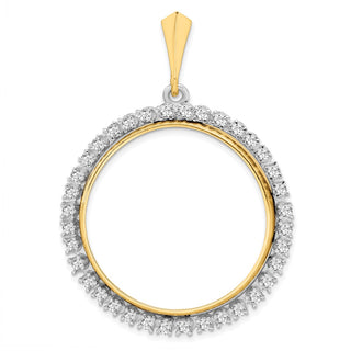 14k Two-tone Gold AAA Diamond 30mm Prong Coin Bezel Pendant - Fits 1 oz Maple Leaf and 1/2 oz Cat