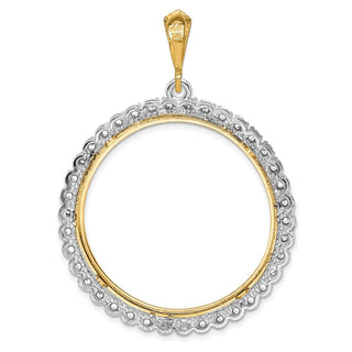 14k Two-tone Gold AA Diamond 32mm Prong Coin Bezel Pendant - Fits 1 oz Australian Nugget, 1 oz Kangaroo, 1 oz Panda, and Other Coins