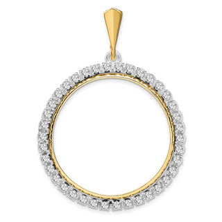 14k Two-tone Gold AAA Diamond 32mm Prong Coin Bezel Pendant - Fits 1 oz Australian Nugget, 1 oz Kangaroo, 1 oz Panda, and Other Coins