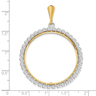 14k Two-tone Gold AAA Diamond 34.2mm Prong Coin Bezel Pendant - Fits US $20 Liberty and US $20 St. Gaudens