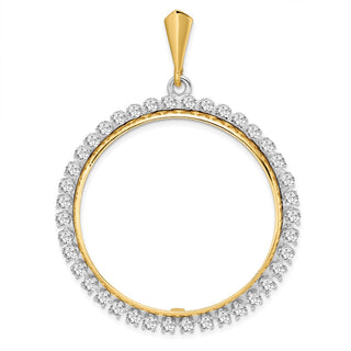 14k Two-tone Gold AAA Diamond 34.2mm Prong Coin Bezel Pendant - Fits US $20 Liberty and US $20 St. Gaudens