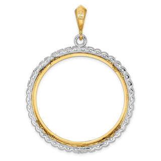 14k Two-tone Gold A Diamond 37mm Prong Coin Bezel Pendant - Fits 50 Pesos and Centenario