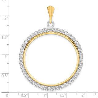 14k Two-tone Gold A Diamond 37mm Prong Coin Bezel Pendant - Fits 50 Pesos and Centenario