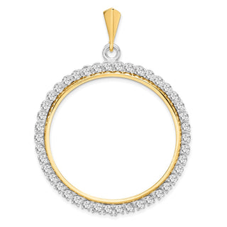 14k Two-tone Gold AAA Diamond 37mm Prong Coin Bezel Pendant - Fits 50 Pesos and Centenario