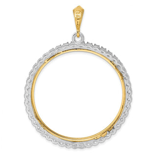 14k Two-tone Gold AAA Diamond 39.5mm Prong Coin Bezel Pendant - Fits 4 Ducat