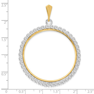 14k Two-tone Gold A Diamond 39.5mm Prong Coin Bezel Pendant - Fits 4 Ducat