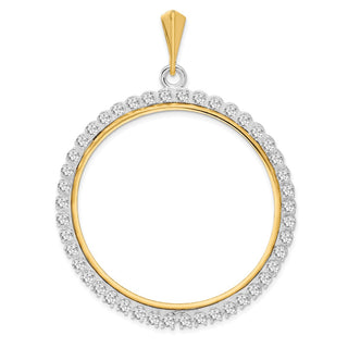 14k Two-tone Gold AAA Diamond 39.5mm Prong Coin Bezel Pendant - Fits 4 Ducat