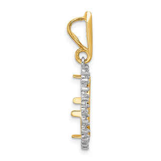 14k Two-tone Gold Polished and Diamond-cut Diamond Circle 13.0mm Prong Coin Bezel Pendant Mounting