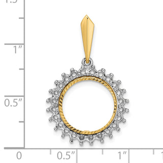 14k Two-tone Gold Polished and Diamond-cut Diamond Circle 13.0mm Prong Coin Bezel Pendant Mounting