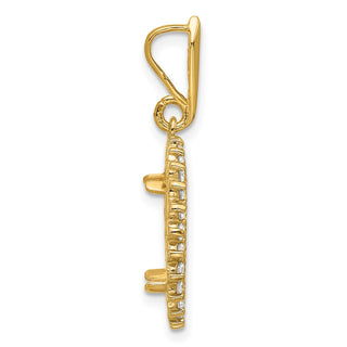 14k Two-tone Gold Polished and Diamond-cut A Diamond Circle 13.0mm Prong Coin Bezel Pendant
