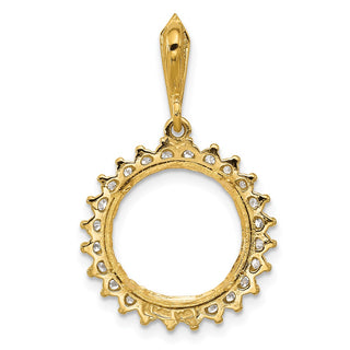 14k Two-tone Gold Polished and Diamond-cut AA Diamond Circle 13.0mm Prong Coin Bezel Pendant