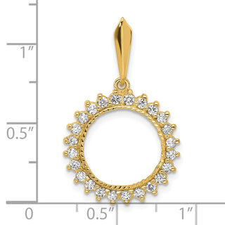 14k Two-tone Gold Polished and Diamond-cut AA Diamond Circle 13.0mm Prong Coin Bezel Pendant