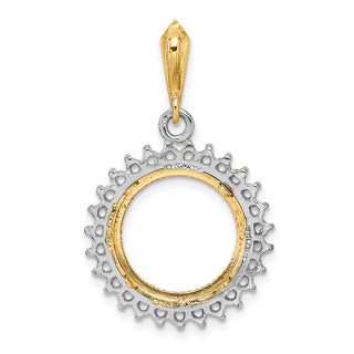14k Two-tone Gold Polished and Diamond-cut Diamond Circle 14.0mm Prong Coin Bezel Pendant Mounting