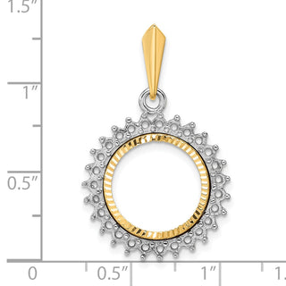 14k Two-tone Gold Polished and Diamond-cut Diamond Circle 14.0mm Prong Coin Bezel Pendant Mounting