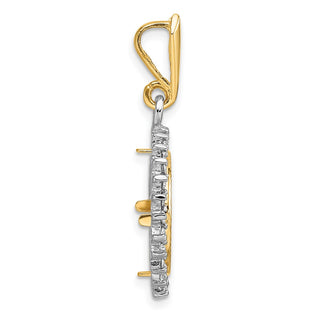 14k Two-tone Gold Polished and Diamond-cut A Diamond Circle 14.0mm Prong Coin Bezel Pendant