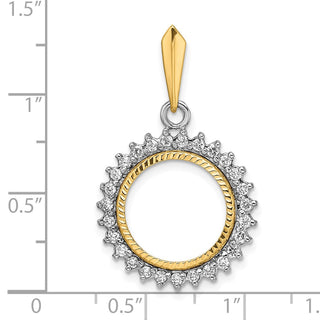 14k Two-tone Gold Polished and Diamond-cut VS Diamond Circle 14.0mm Prong Coin Bezel Pendant