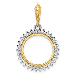 14k Two-tone Gold Polished and Diamond-cut Diamond Circle 16.0mm Prong Coin Bezel Pendant Mounting
