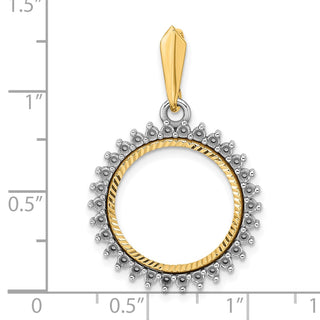 14k Two-tone Gold Polished and Diamond-cut Diamond Circle 16.0mm Prong Coin Bezel Pendant Mounting