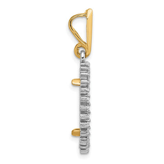 14k Two-tone Gold Polished and Diamond-cut A Diamond Circle 16.0mm Prong Coin Bezel Pendant