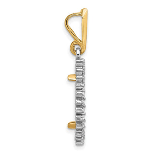 14k Two-tone Gold Polished and Diamond-cut AA Diamond Circle 16.0mm Prong Coin Bezel Pendant