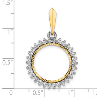 14k Two-tone Gold Polished and Diamond-cut A Diamond Circle 16.0mm Prong Coin Bezel Pendant
