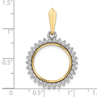 14k Two-tone Gold Polished and Diamond-cut AA Diamond Circle 16.0mm Prong Coin Bezel Pendant