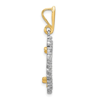 14k Two-tone Gold Polished and Diamond-cut Diamond Circle 16.5mm Prong Coin Bezel Pendant Mounting