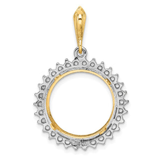 14k Two-tone Gold Polished and Diamond-cut Diamond Circle 16.5mm Prong Coin Bezel Pendant Mounting