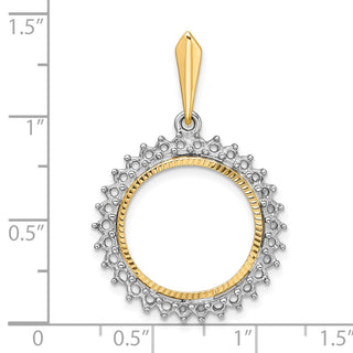 14k Two-tone Gold Polished and Diamond-cut Diamond Circle 16.5mm Prong Coin Bezel Pendant Mounting