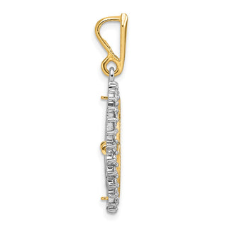 14k Two-tone Gold Polished and Diamond-cut A Diamond Circle 16.5mm Prong Coin Bezel Pendant