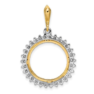 14k Two-tone Gold Polished and Diamond-cut A Diamond Circle 16.5mm Prong Coin Bezel Pendant