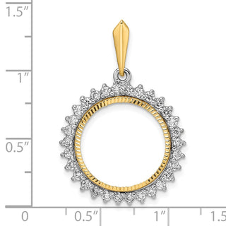 14k Two-tone Gold Polished and Diamond-cut A Diamond Circle 16.5mm Prong Coin Bezel Pendant