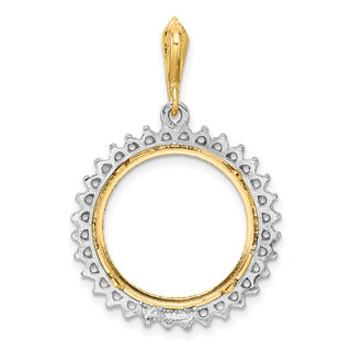 14k Two-tone Gold Polished and Diamond-cut Diamond Circle 17.8mm Prong Coin Bezel Pendant Mounting