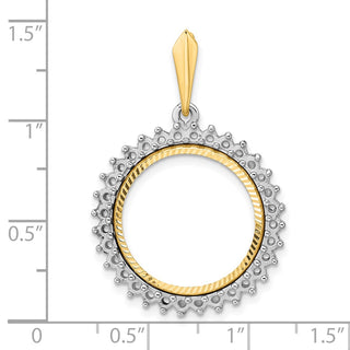 14k Two-tone Gold Polished and Diamond-cut Diamond Circle 17.8mm Prong Coin Bezel Pendant Mounting