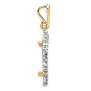 14k Two-tone Gold Polished and Diamond-cut AAA Diamond Circle 17.8mm Prong Coin Bezel Pendant