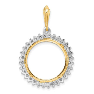 14k Two-tone Gold Polished and Diamond-cut A Diamond Circle 17.8mm Prong Coin Bezel Pendant