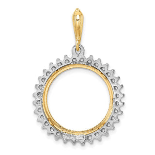 14k Two-tone Gold Polished and Diamond-cut Diamond Circle 18.0mm Prong Coin Bezel Pendant Mounting