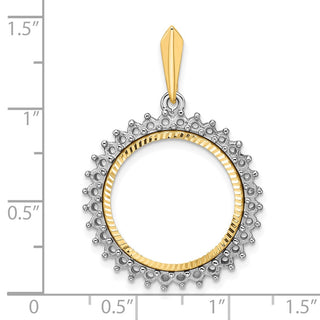 14k Two-tone Gold Polished and Diamond-cut Diamond Circle 18.0mm Prong Coin Bezel Pendant Mounting